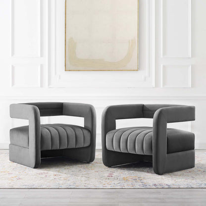 Range Tufted Performance Velvet Accent Armchair Set of 2, Velvet, Dark Grey Gray, 19431