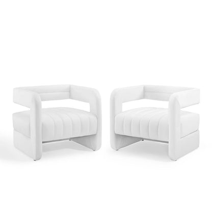 Range Tufted Performance Velvet Accent Armchair Set of 2, Velvet, White, 19433