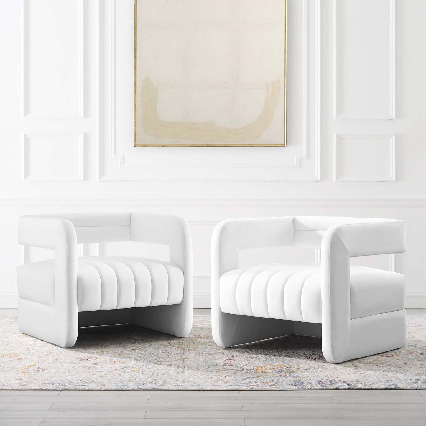 Range Tufted Performance Velvet Accent Armchair Set of 2, Velvet, White, 19433