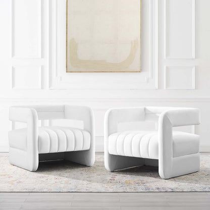 Range Tufted Performance Velvet Accent Armchair Set of 2, Velvet, White, 19433