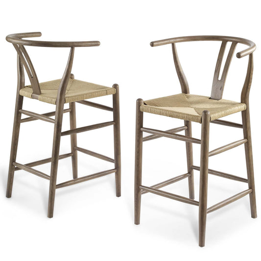 Amish Wood Counter Stool Set of 2, Wood, Grey Gray, 19435