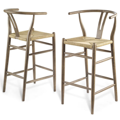 Amish Wood Bar Stool Set of 2, Wood, Grey Gray, 19437