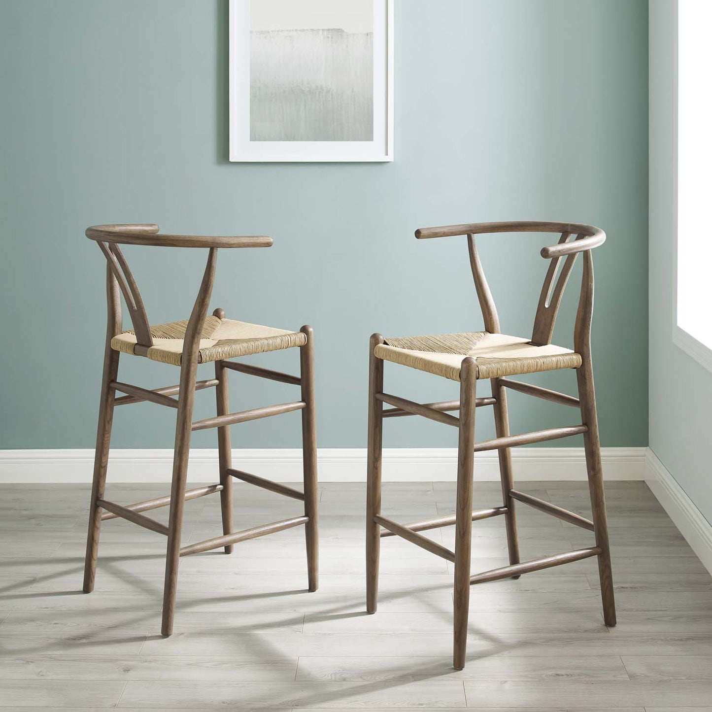 Amish Wood Bar Stool Set of 2, Wood, Grey Gray, 19437