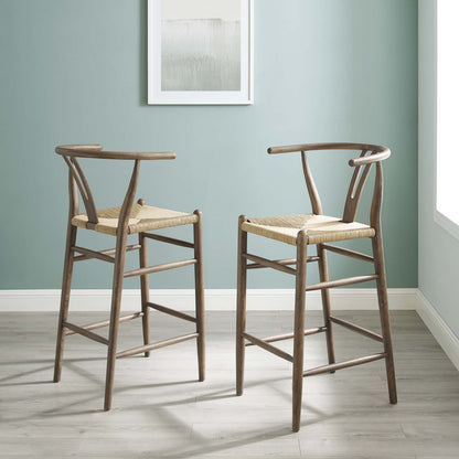 Amish Wood Bar Stool Set of 2, Wood, Grey Gray, 19437