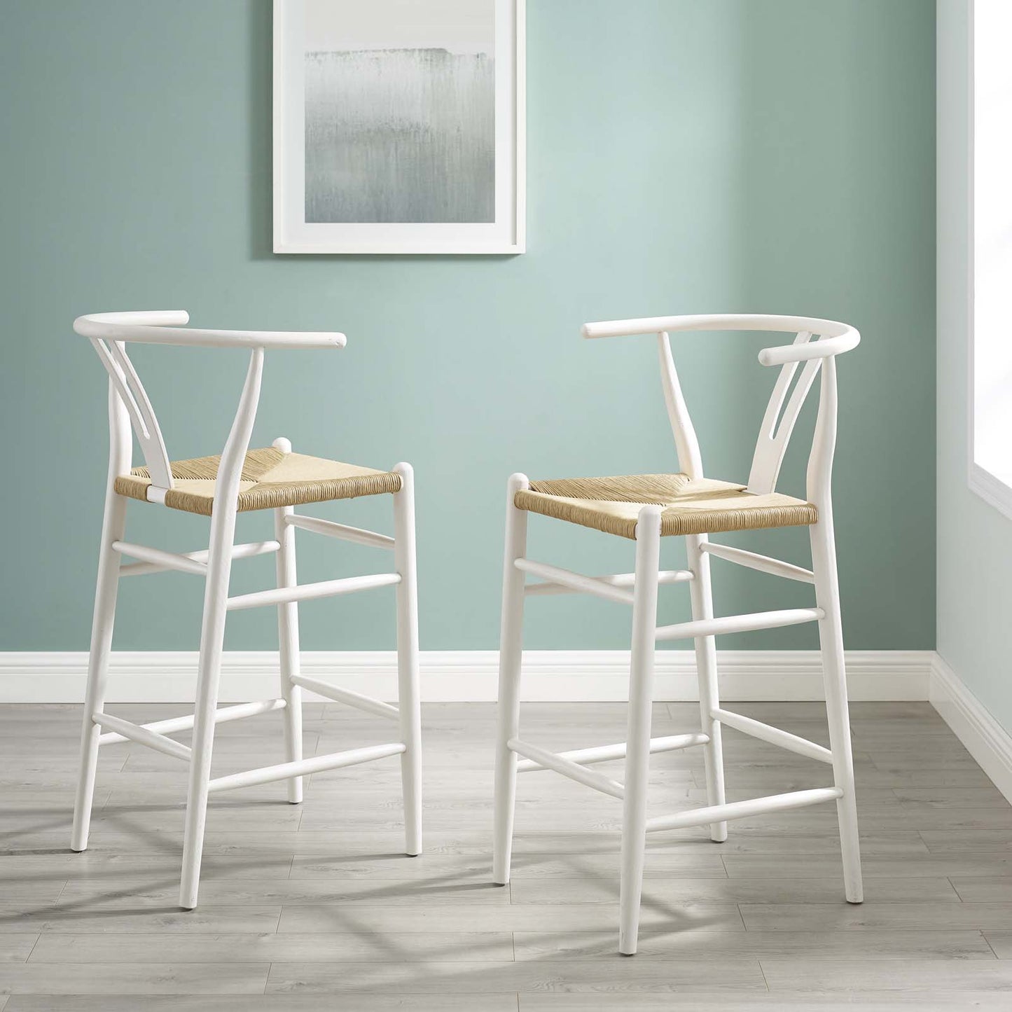 Amish Wood Bar Stool Set of 2, Wood, White, 19438