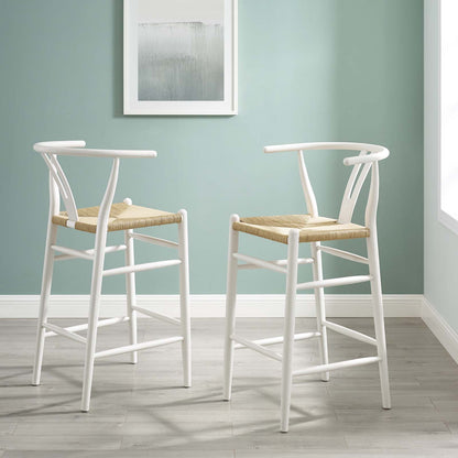 Amish Wood Bar Stool Set of 2, Wood, White, 19438