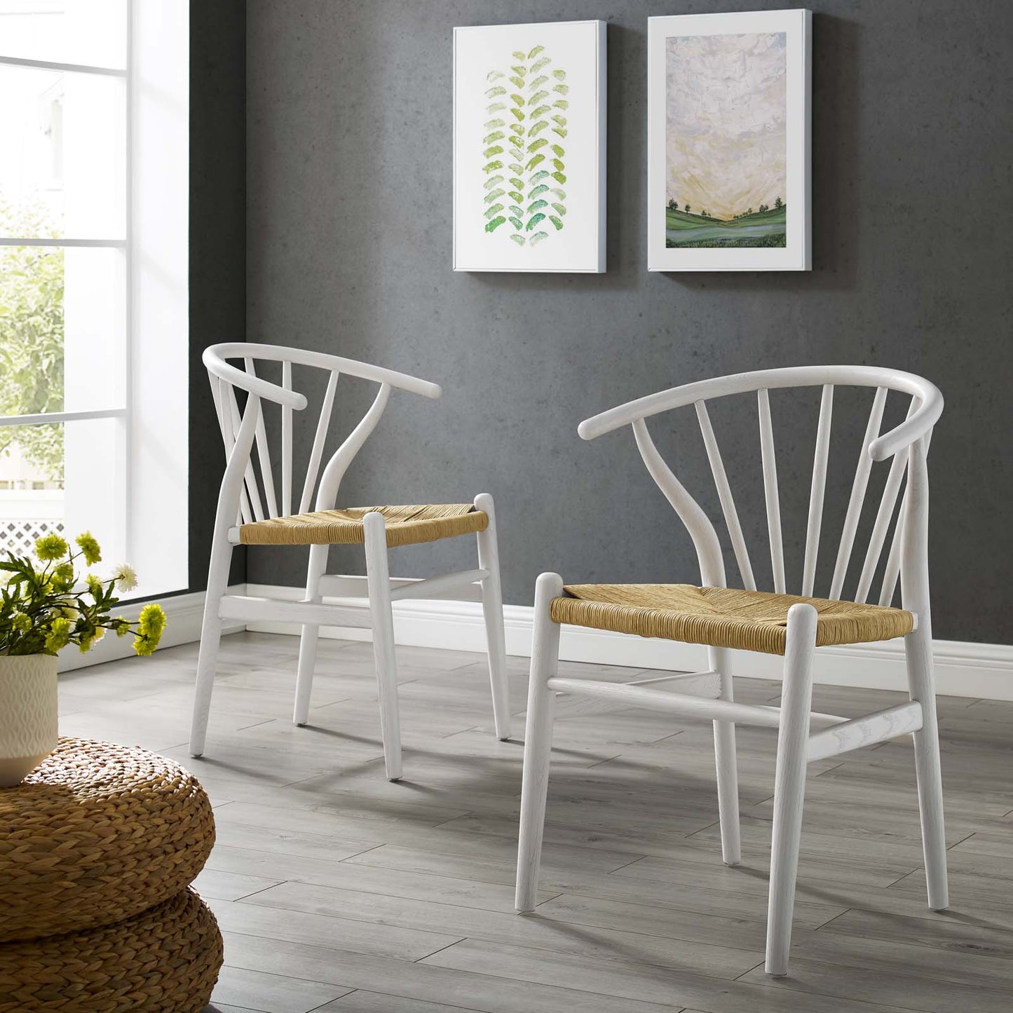 Flourish Spindle Wood Dining Side Chair Set of 2, Wood, White, 19442