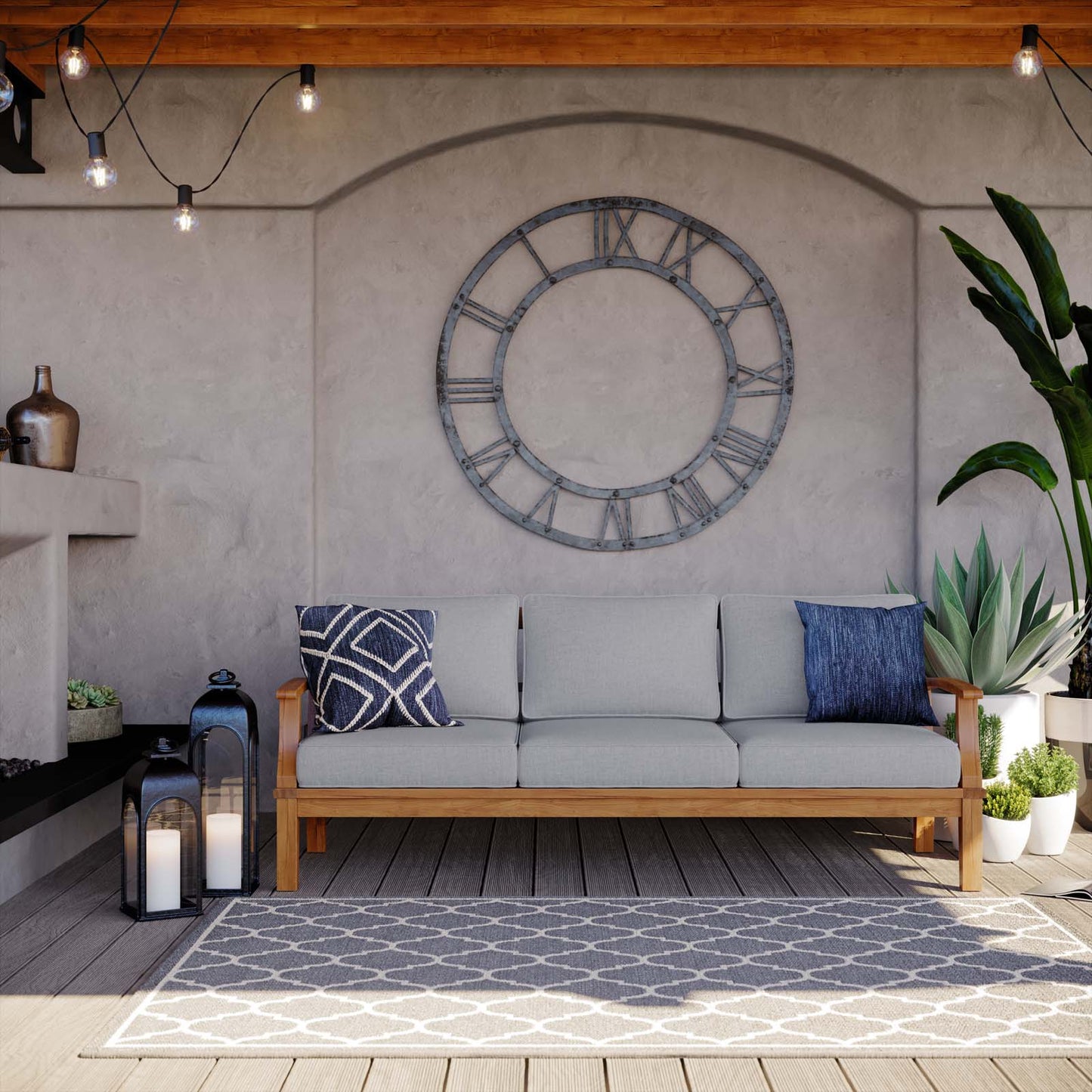 Marina Outdoor Patio Teak Sofa, Wood, Brown Natural Grey Gray, 19443