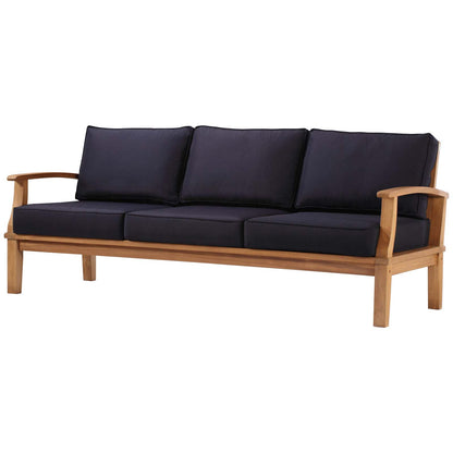 Marina Outdoor Patio Teak Sofa, Wood, Brown Natural Blue Navy, 19444