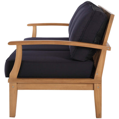 Marina Outdoor Patio Teak Sofa, Wood, Brown Natural Blue Navy, 19444
