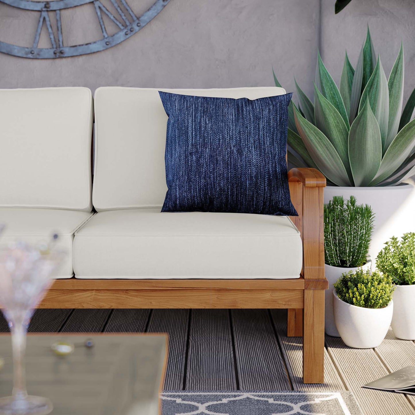 Marina Outdoor Patio Teak Sofa, Wood, Brown Natural White, 19445