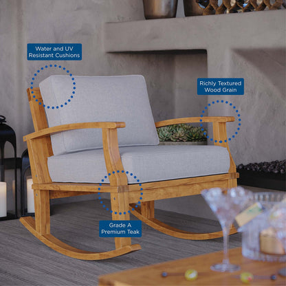 Marina Outdoor Patio Teak Rocking Chair, Wood, Brown Natural Grey Gray, 19446