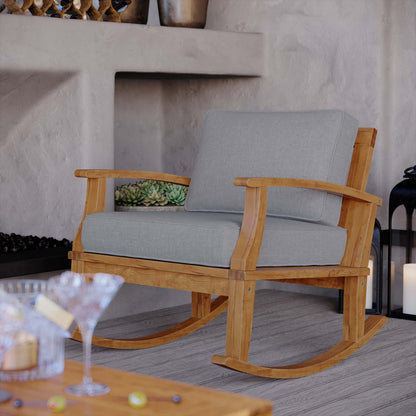 Marina Outdoor Patio Teak Rocking Chair, Wood, Brown Natural Grey Gray, 19446