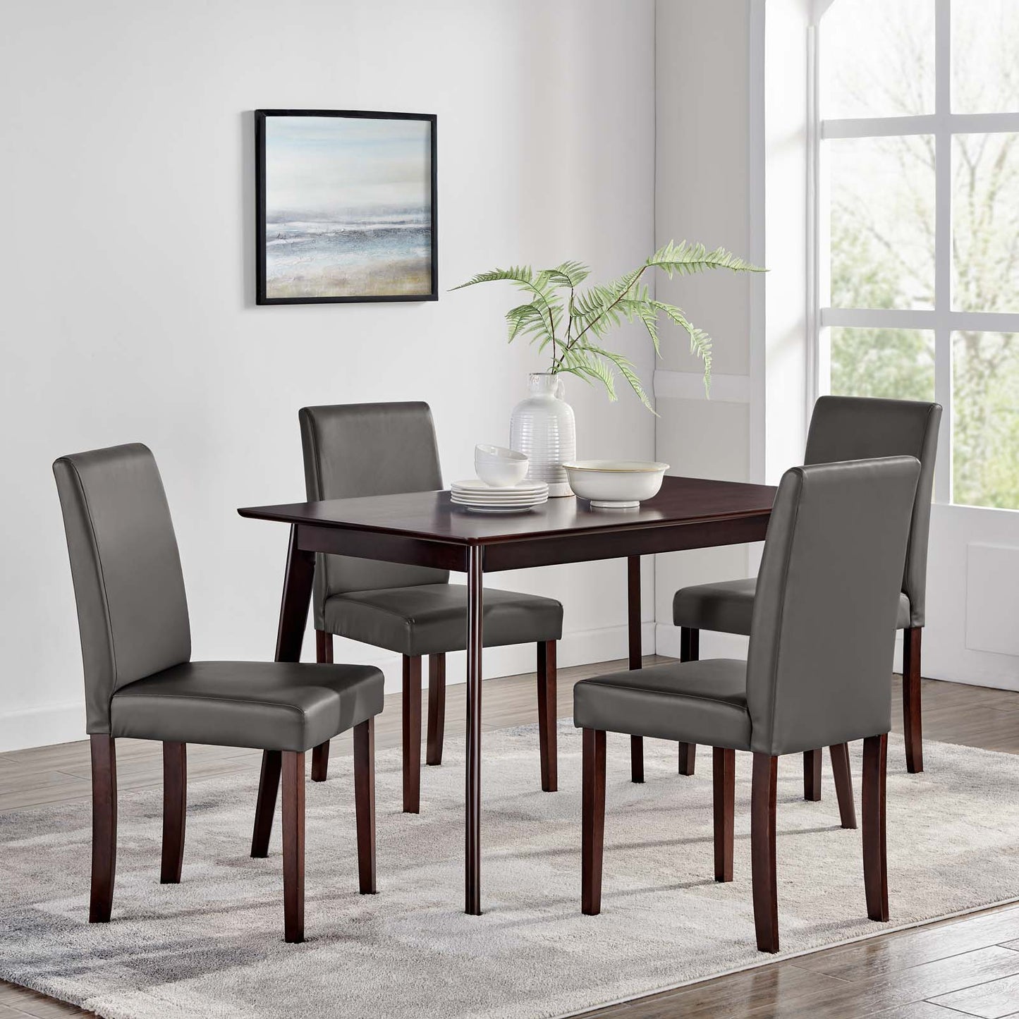 Prosper 5 Piece Dining Set, Faux Leather, Wood, Drak Brown Grey Gray, 19450