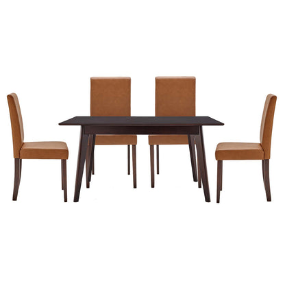 Prosper 5 Piece Dining Set, Faux Leather, Wood, Drak Brown Tan, 19451