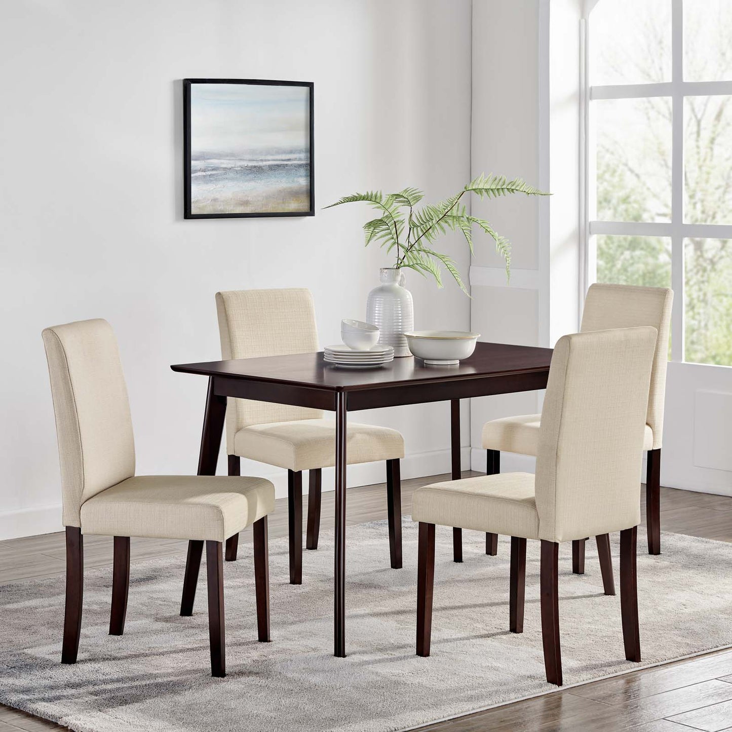 Prosper 5 Piece Upholstered Fabric Dining Set, Fabric, Drak Brown Beige, 19453