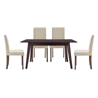 Prosper 5 Piece Upholstered Fabric Dining Set, Fabric, Drak Brown Beige, 19453
