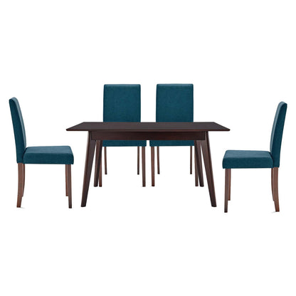 Prosper 5 Piece Upholstered Fabric Dining Set, Fabric, Drak Brown Blue, 19454