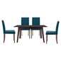 Prosper 5 Piece Upholstered Fabric Dining Set, Fabric, Drak Brown Blue, 19454