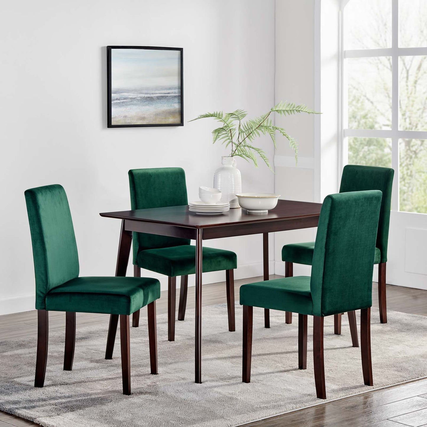 Prosper 5 Piece Upholstered Velvet Dining Set, Velvet, Drak Brown Green, 19457
