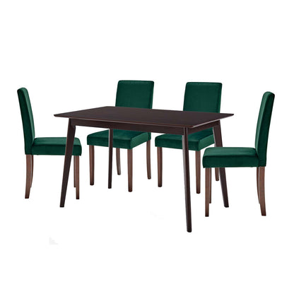 Prosper 5 Piece Upholstered Velvet Dining Set, Velvet, Drak Brown Green, 19457
