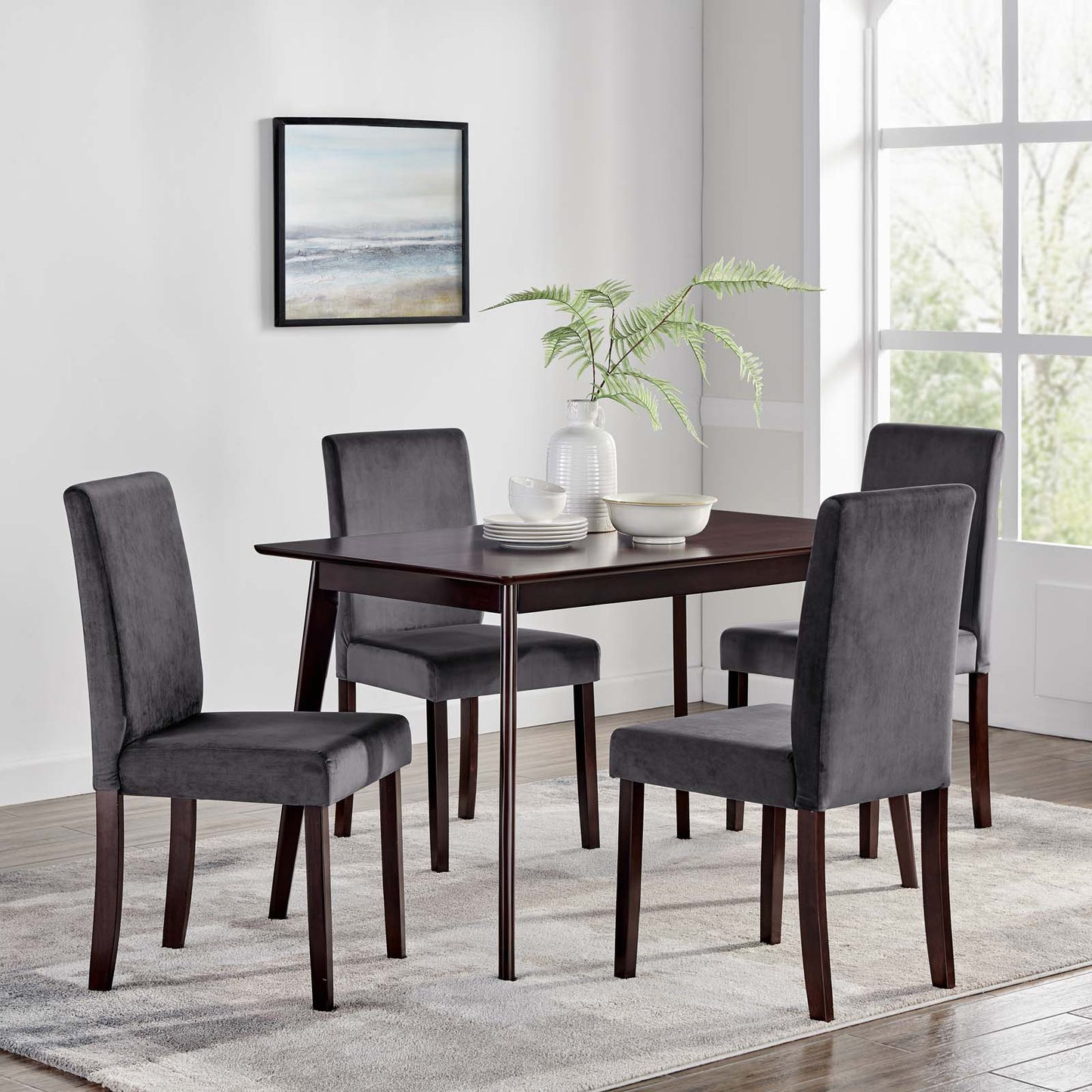 Prosper 5 Piece Upholstered Velvet Dining Set, Velvet, Drak Brown Grey Gray, 19458