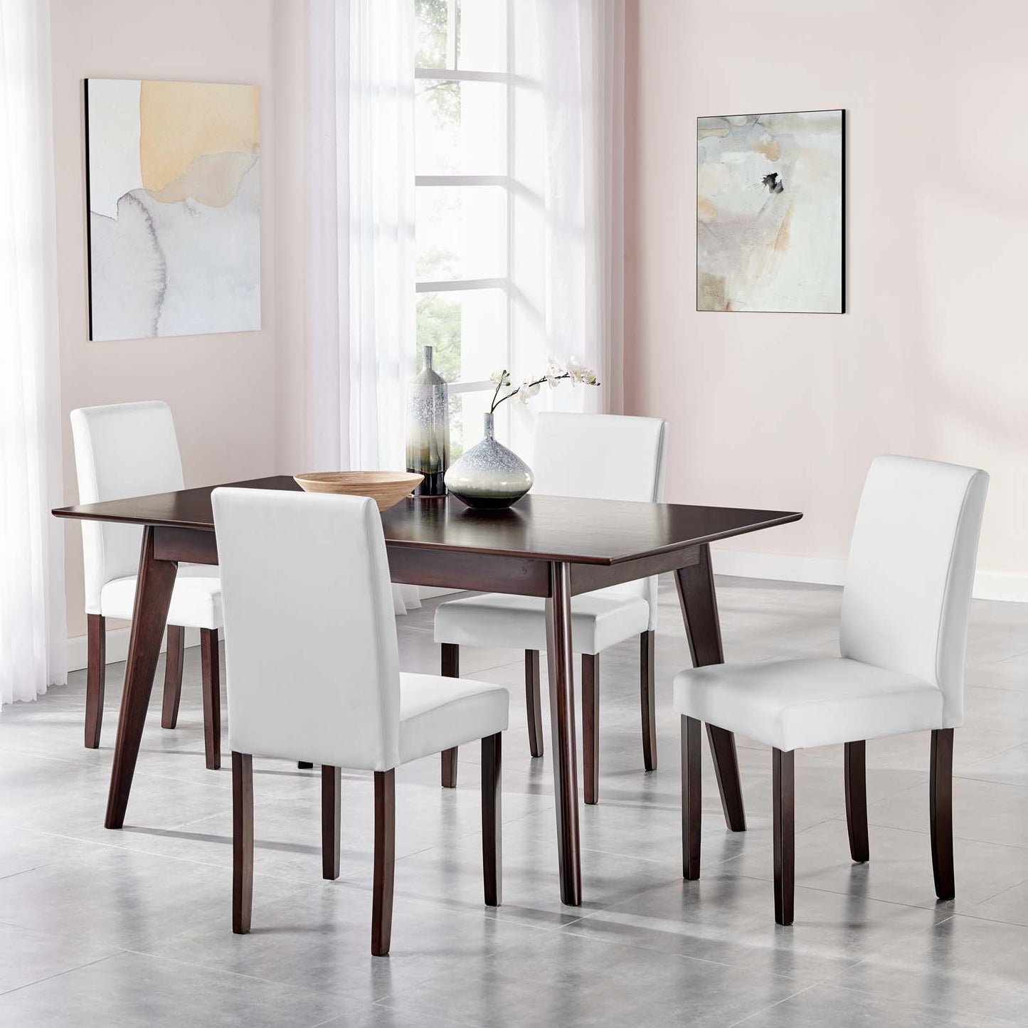 Prosper 5 Piece Faux Leather Dining Set, Faux Leather, Drak Brown White, 19463