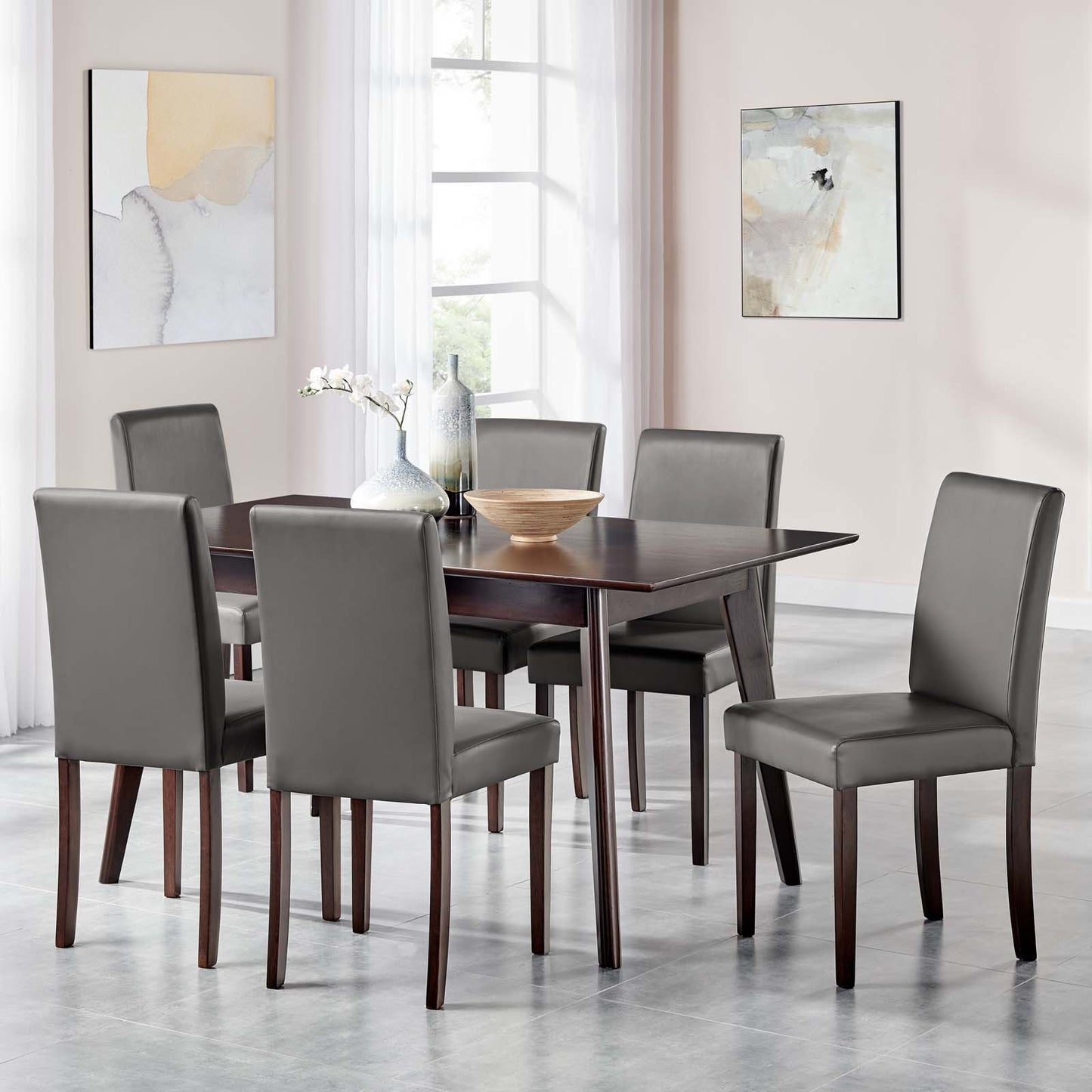 Prosper 7 Piece Faux Leather Dining Set, Faux Leather, Drak Brown Grey Gray, 19465