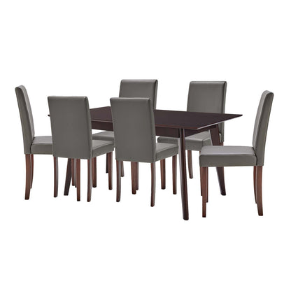 Prosper 7 Piece Faux Leather Dining Set, Faux Leather, Drak Brown Grey Gray, 19465