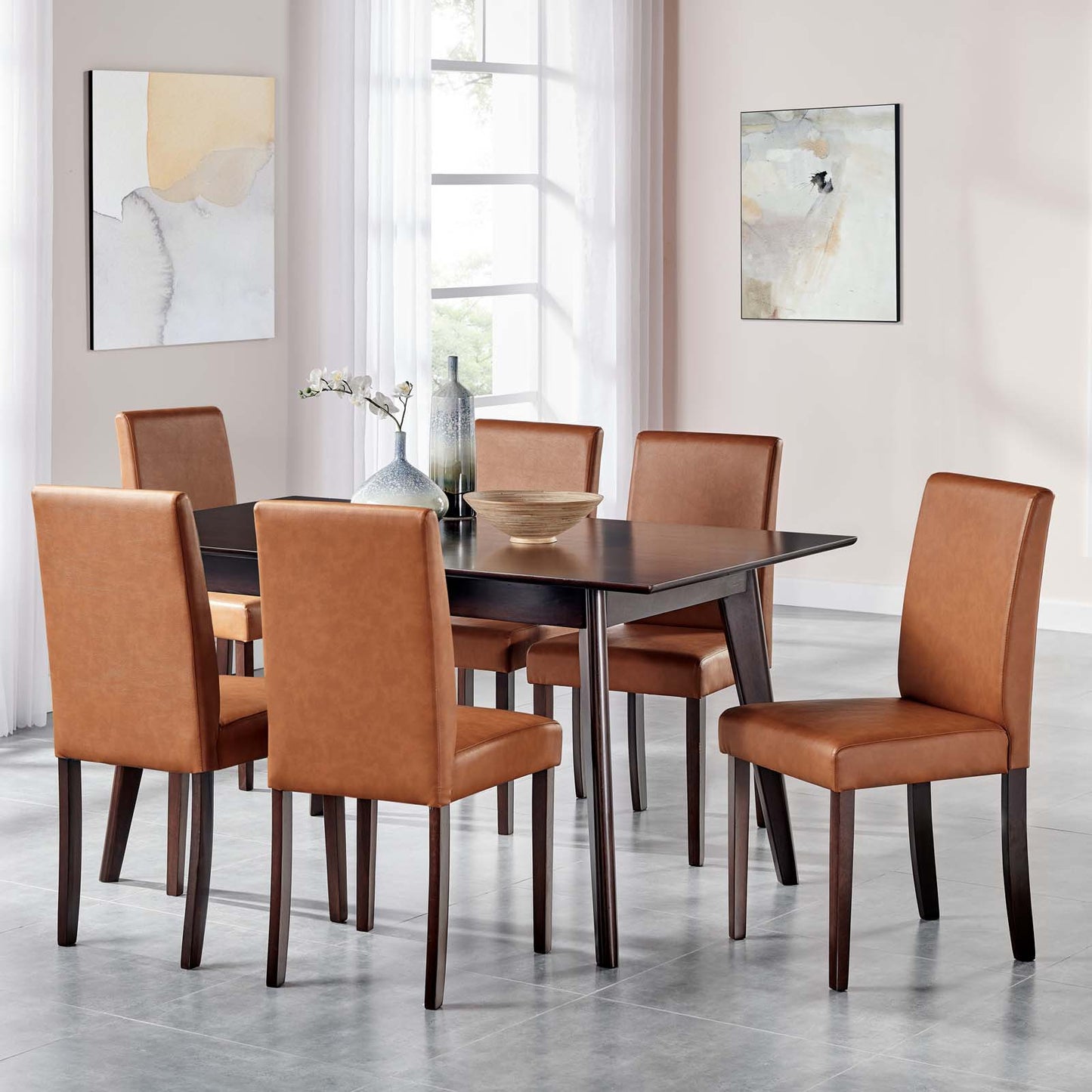 Prosper 7 Piece Faux Leather Dining Set, Faux Leather, Drak Brown Tan, 19466
