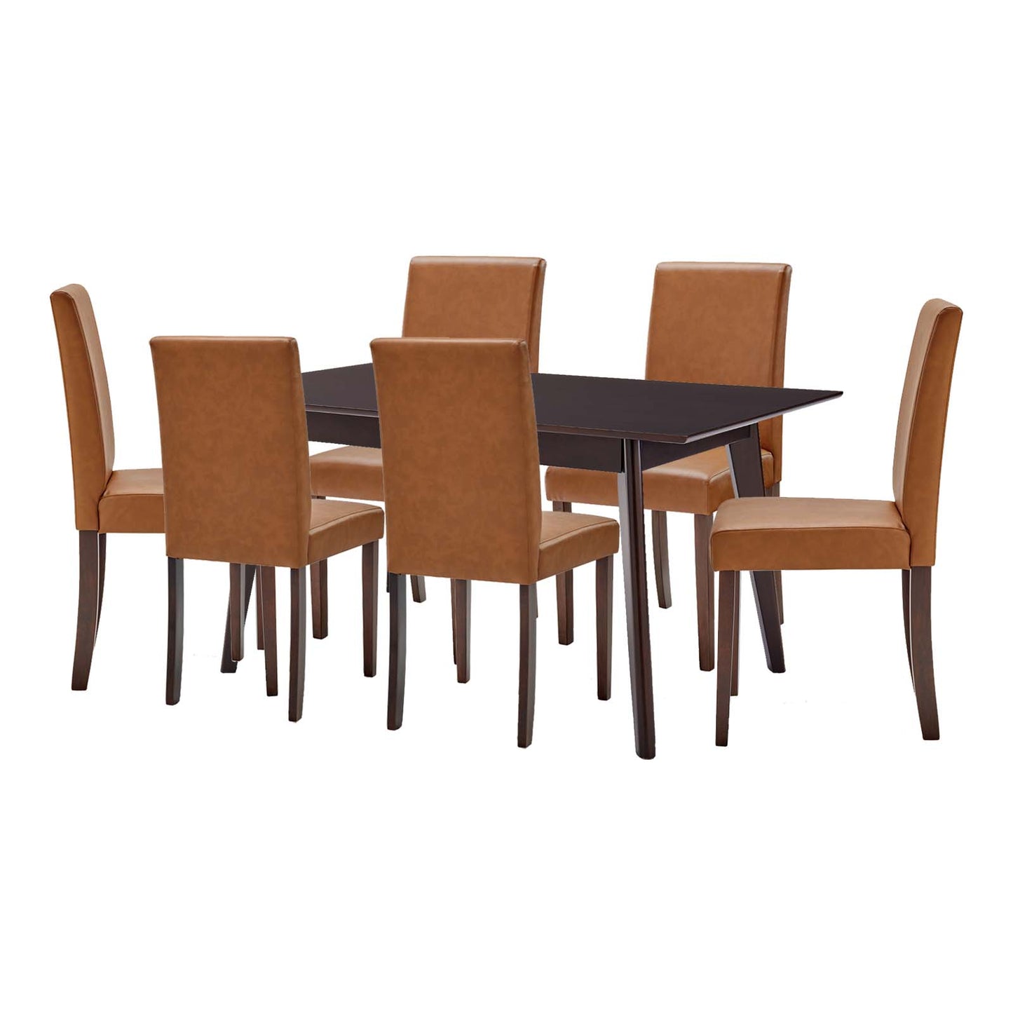 Prosper 7 Piece Faux Leather Dining Set, Faux Leather, Drak Brown Tan, 19466