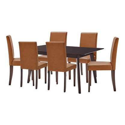 Prosper 7 Piece Faux Leather Dining Set, Faux Leather, Drak Brown Tan, 19466