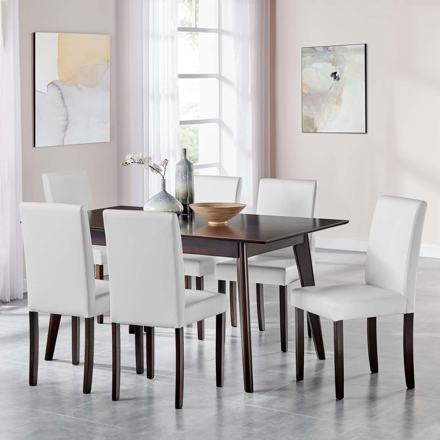 Prosper 7 Piece Faux Leather Dining Set, Faux Leather, Drak Brown White, 19467