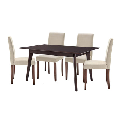 Prosper 5 Piece Upholstered Fabric Dining Set, Fabric, Drak Brown Beige, 19468