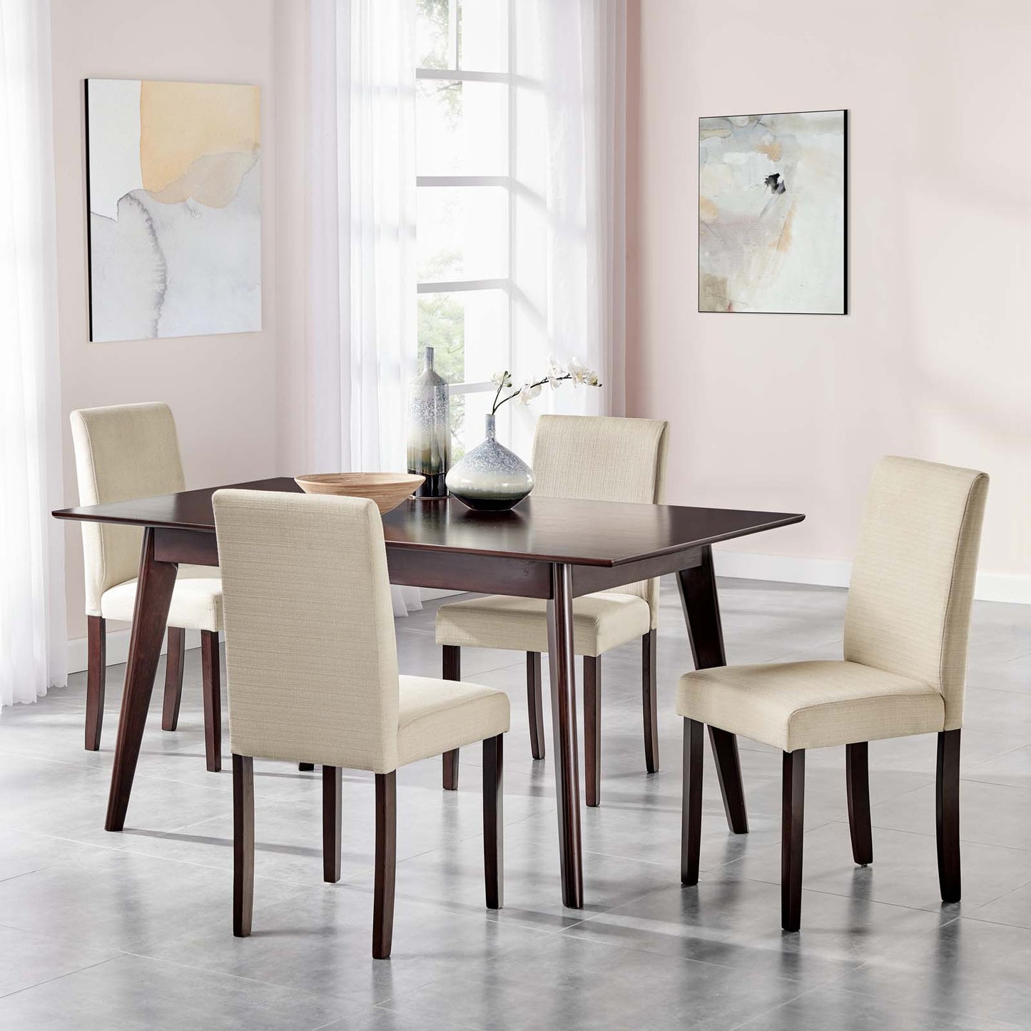 Prosper 5 Piece Upholstered Fabric Dining Set, Fabric, Drak Brown Beige, 19468