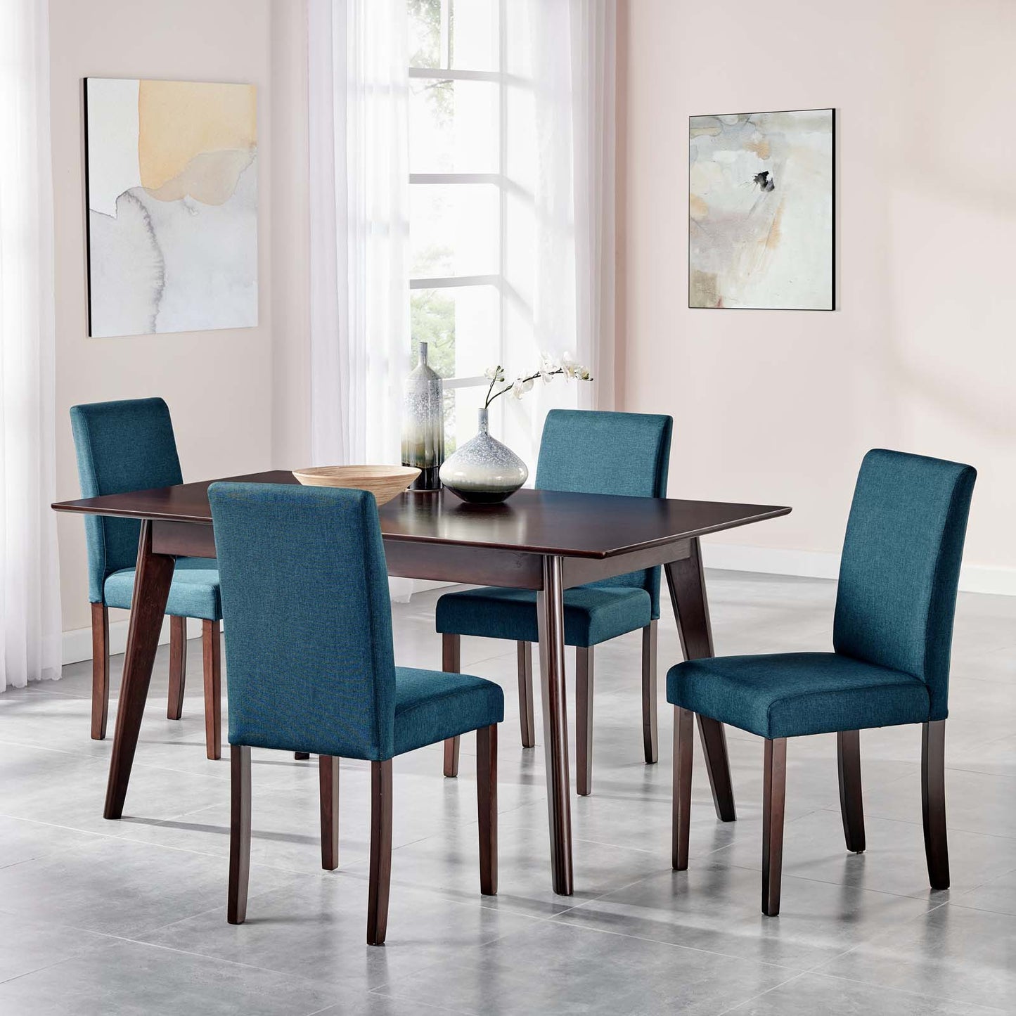 Prosper 5 Piece Upholstered Fabric Dining Set, Fabric, Drak Brown Blue, 19469