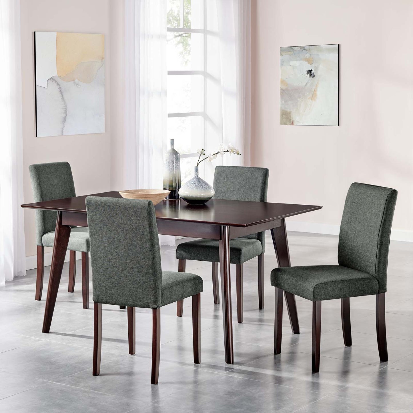 Prosper 5 Piece Upholstered Fabric Dining Set, Fabric, Drak Brown Grey Gray, 19470