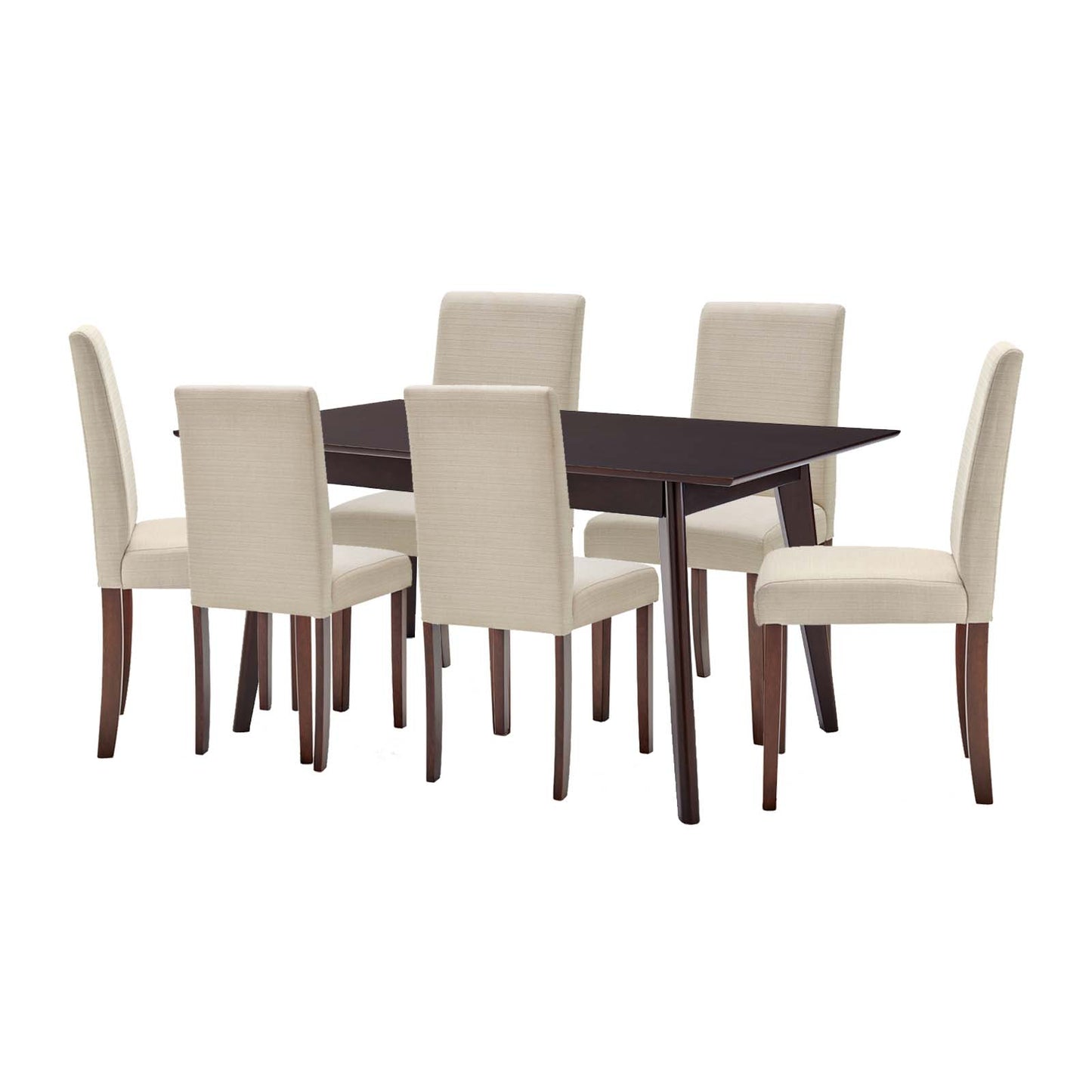 Prosper 7 Piece Upholstered Fabric Dining Set, Fabric, Drak Brown Beige, 19472