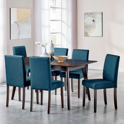Prosper 7 Piece Upholstered Fabric Dining Set, Fabric, Drak Brown Blue, 19473