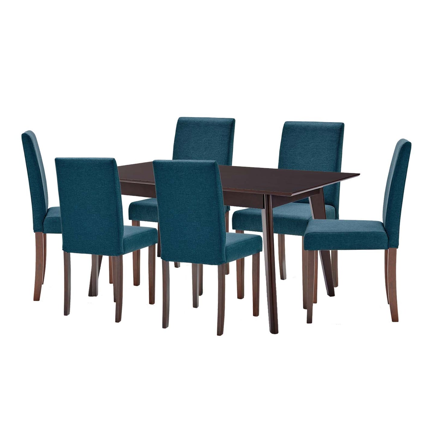 Prosper 7 Piece Upholstered Fabric Dining Set, Fabric, Drak Brown Blue, 19473