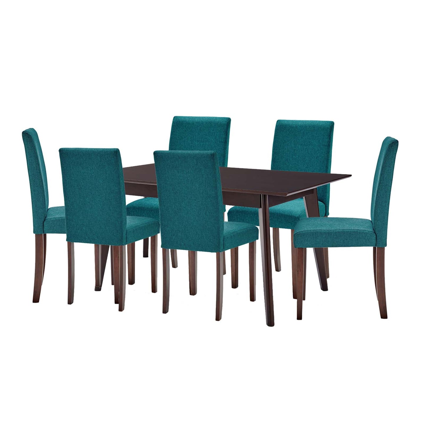 Prosper 7 Piece Upholstered Fabric Dining Set, Fabric, Drak Brown Teal Blue, 19475