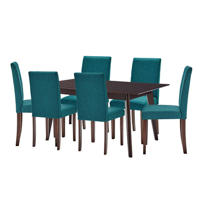 Prosper 7 Piece Upholstered Fabric Dining Set, Fabric, Drak Brown Teal Blue, 19475