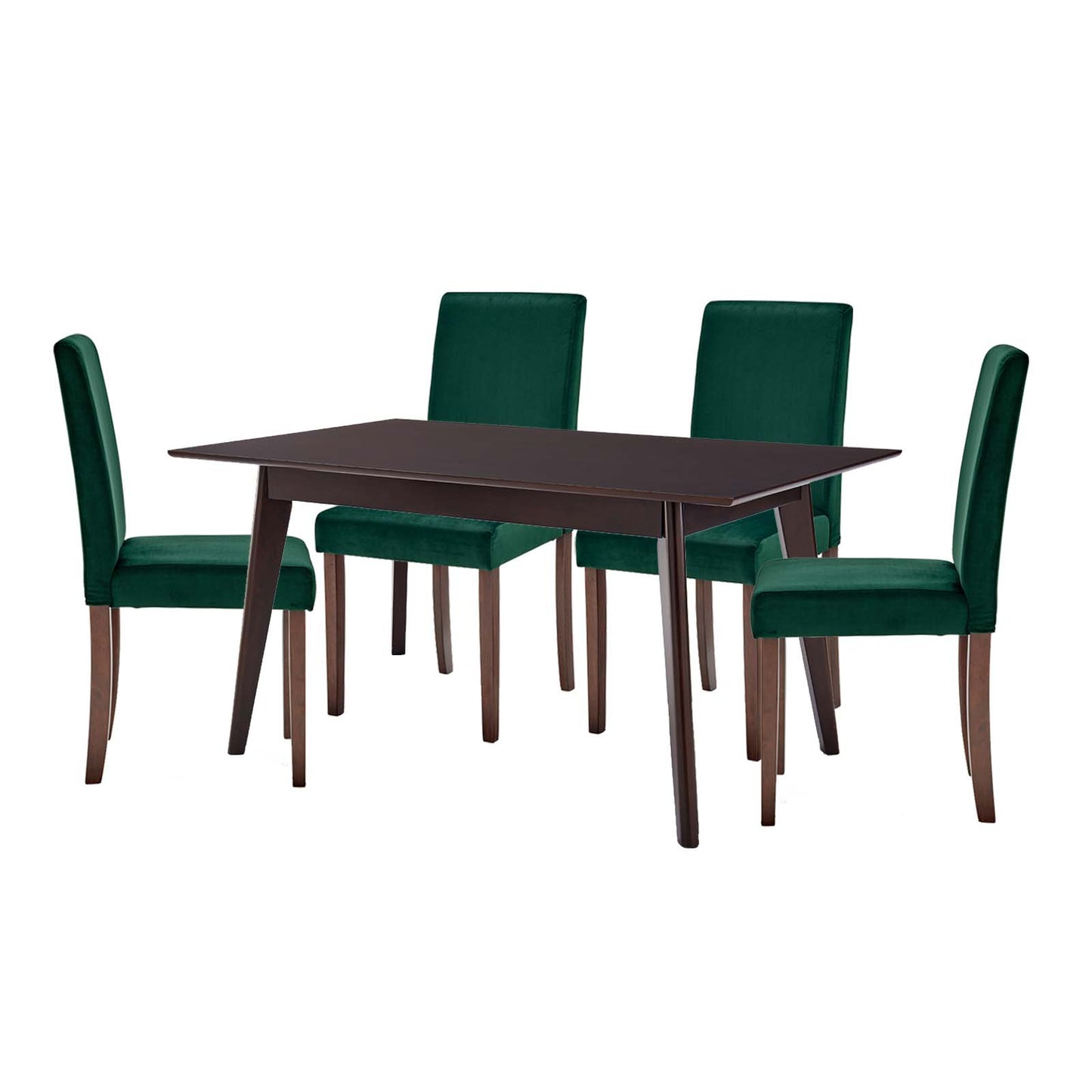 Prosper 5 Piece Upholstered Velvet Dining Set, Velvet, Drak Brown Green, 19476