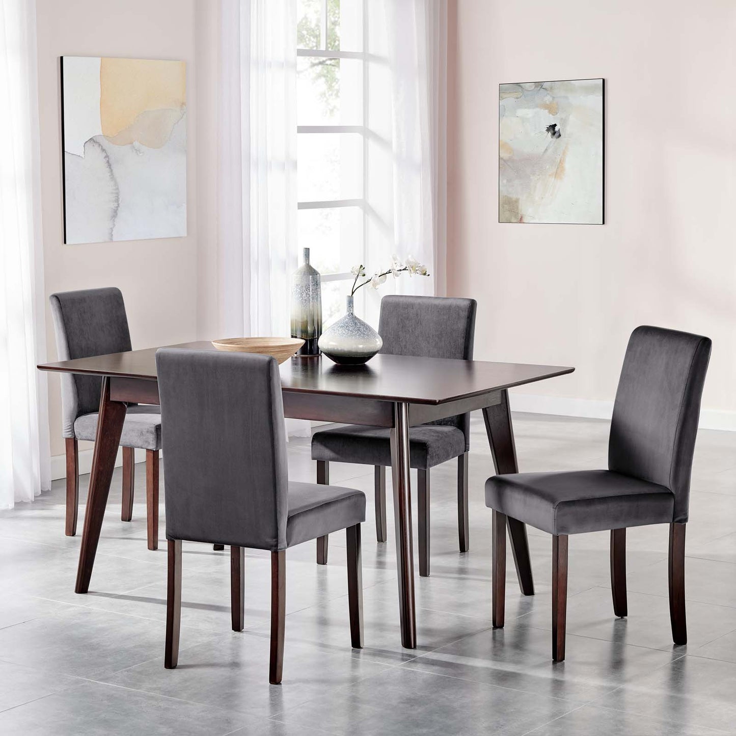 Prosper 5 Piece Upholstered Velvet Dining Set, Velvet, Drak Brown Grey Gray, 19477