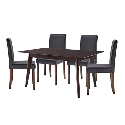 Prosper 5 Piece Upholstered Velvet Dining Set, Velvet, Drak Brown Grey Gray, 19477