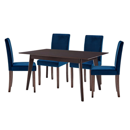 Prosper 5 Piece Upholstered Velvet Dining Set, Velvet, Drak Brown Blue Navy, 19478