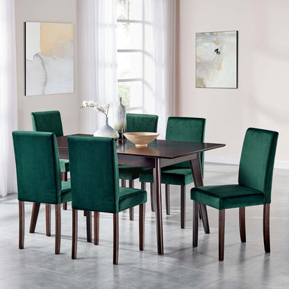 Prosper 7 Piece Upholstered Velvet Dining Set, Velvet, Drak Brown Green, 19479
