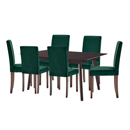 Prosper 7 Piece Upholstered Velvet Dining Set, Velvet, Drak Brown Green, 19479