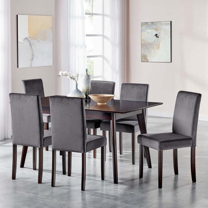 Prosper 7 Piece Upholstered Velvet Dining Set, Velvet, Drak Brown Grey Gray, 19480
