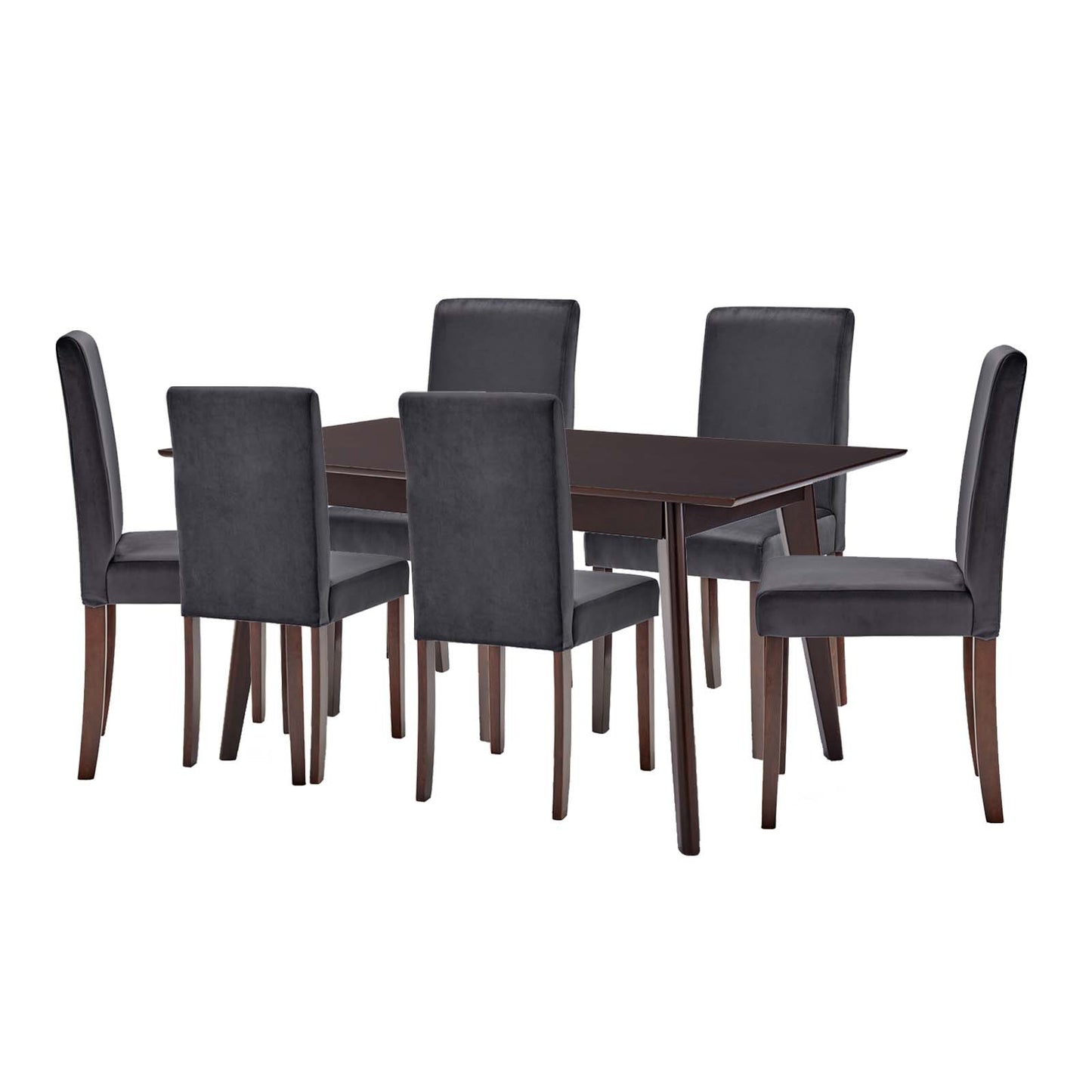 Prosper 7 Piece Upholstered Velvet Dining Set, Velvet, Drak Brown Grey Gray, 19480